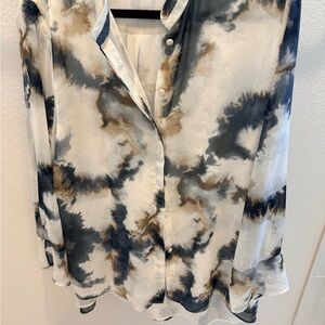 Chico's Black and Brown Tie-Dye Button-Down Shirt Size 3.